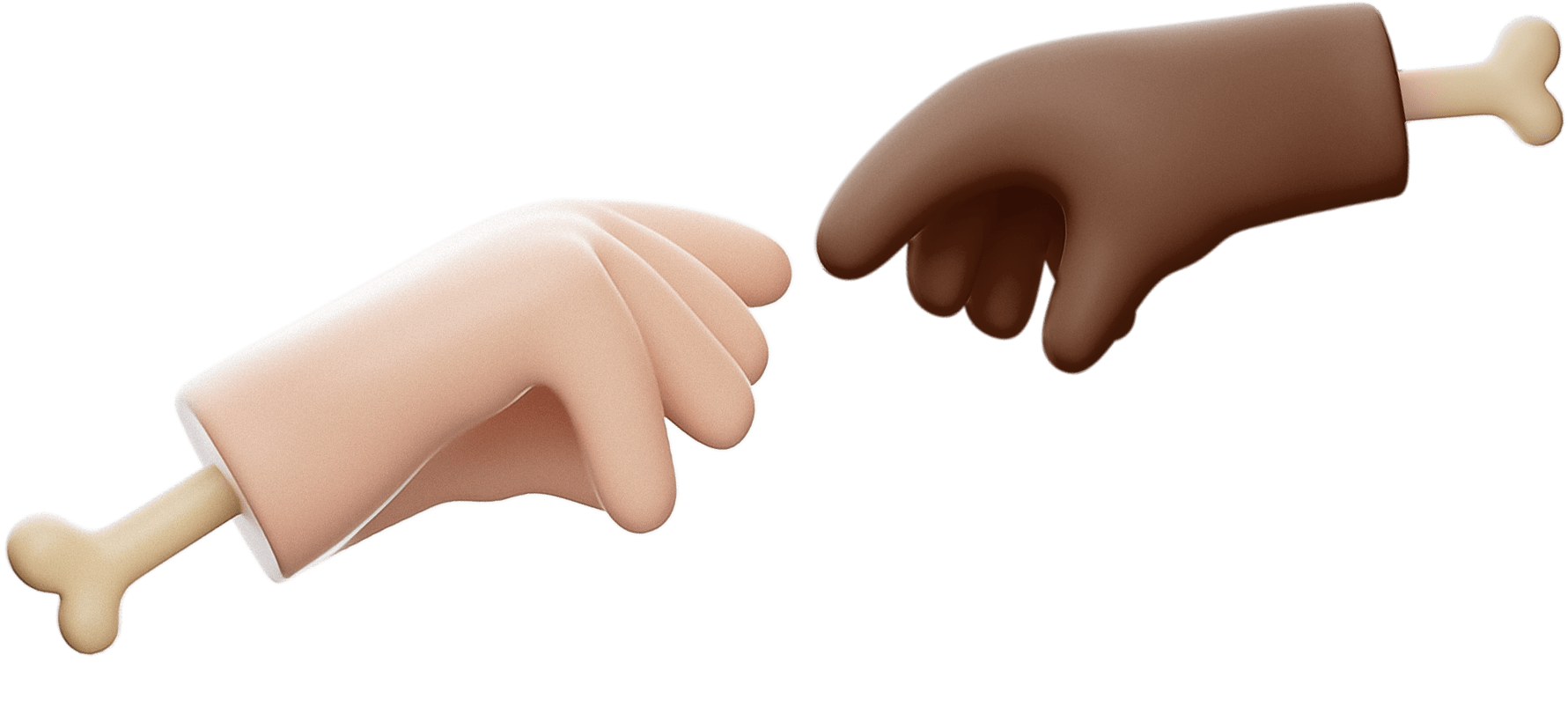 Two 3D hands reaching towards each other