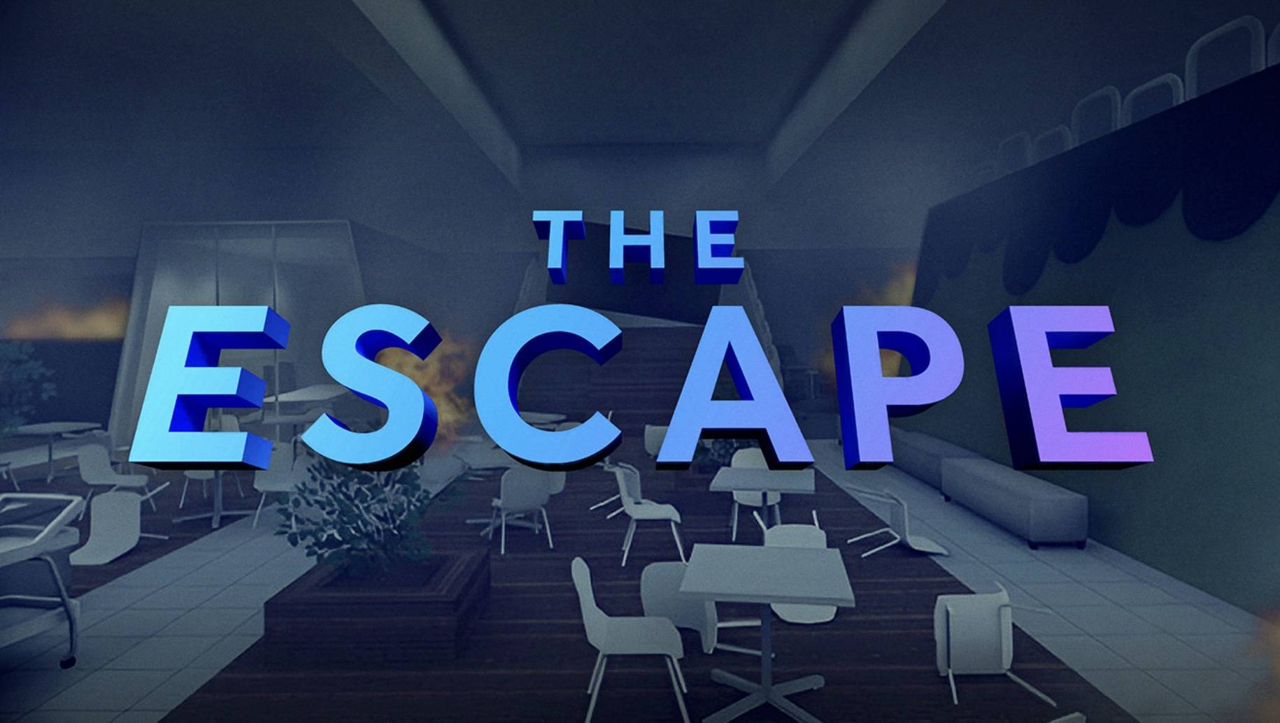 Animated image of the TBWA\Hakuhodo office with the copy "The Escape" in big blue font across the middle