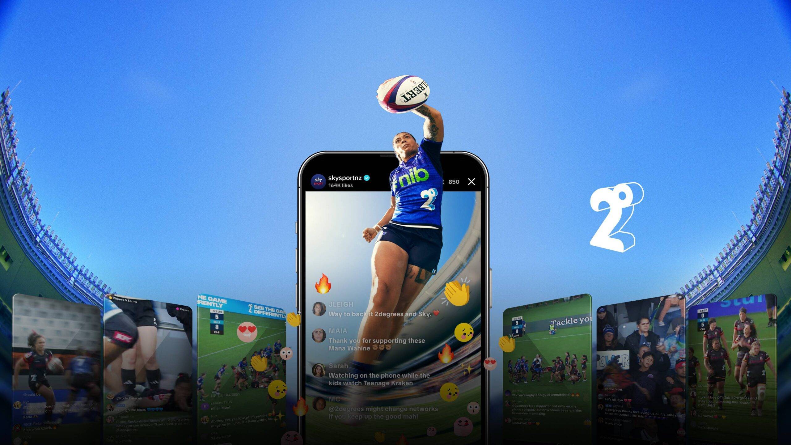 female rugby player emerges from a phone signifying the rugby tiktok final