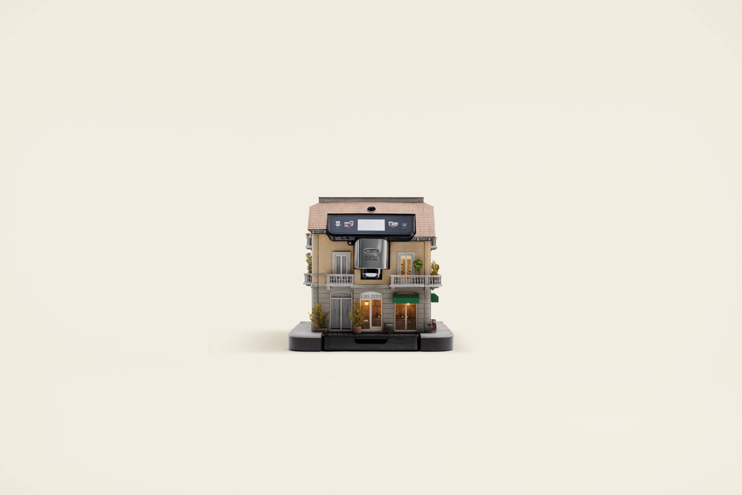 A small coffee machine is designed and built like a Japanese coffee shop.